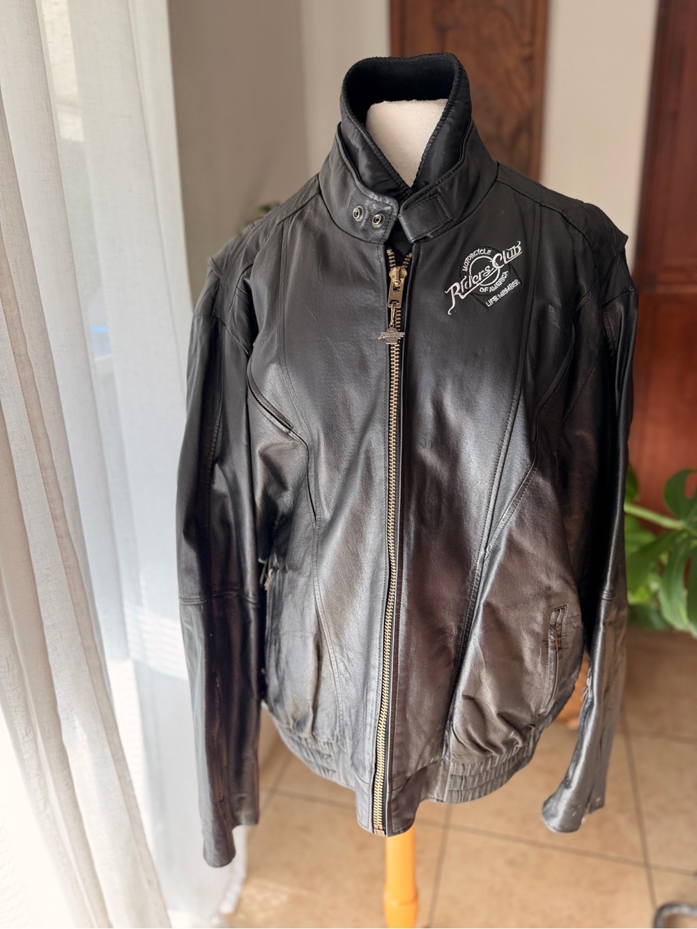 Riders Club Leather Motorcycle Jacket Men’s 2XL Black Biker Zip Jacket